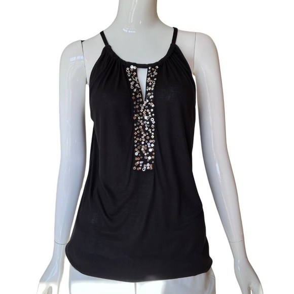 INC International Concepts Black Silver Sequin Trim Relaxed Fit Tank Top Size Sm - Picture 4 of 6